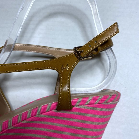 Tommy Hilfiger Women's Size 7 Pink Wedges Heels Strappy Striped Sandals Open Toe - Picture 11 of 13